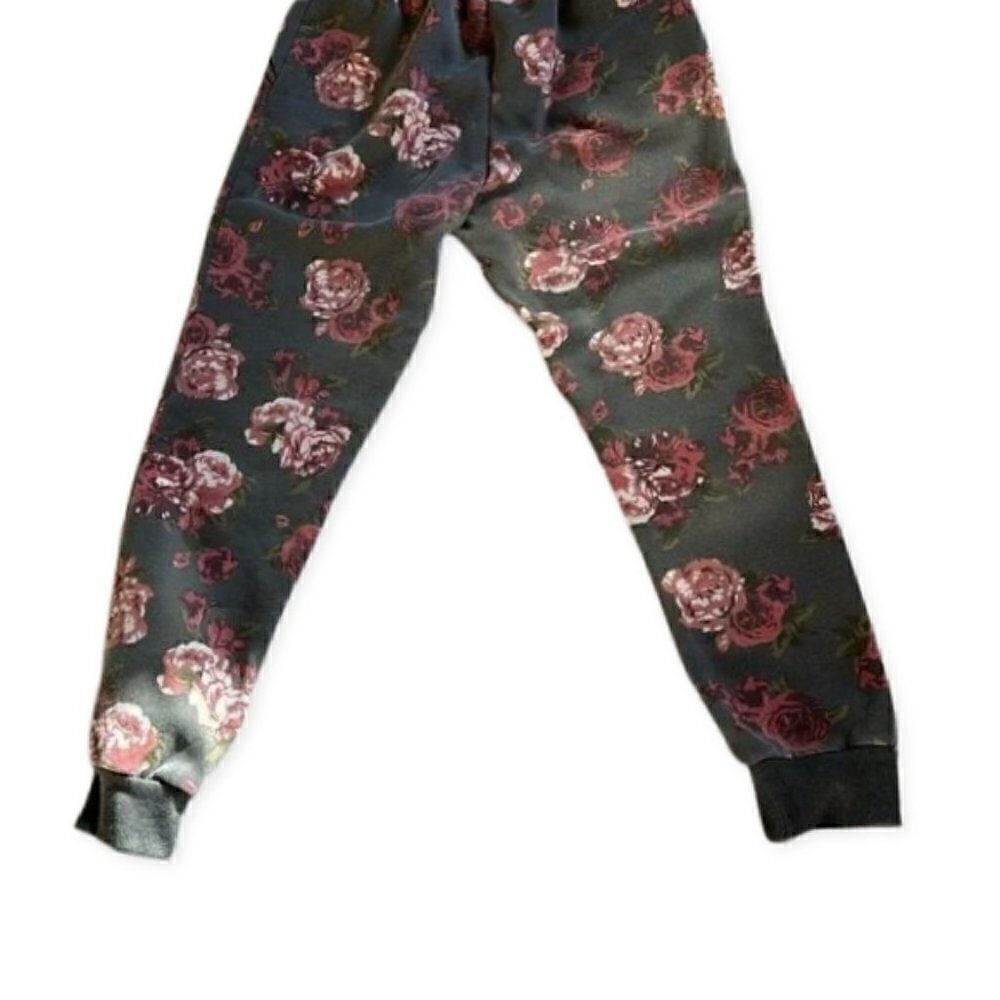 Lit26 Fleece Jogger Pants Black Pink Rose Print Large - Picture 4 of 6